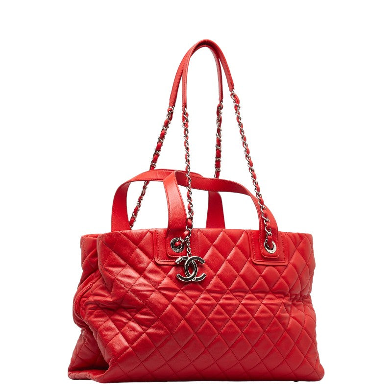 New 1:1 Rep Top Quality Chanel Coco Chain Matrasse Chain Shoulder Bag Tote Red Silver Leather  Chanel