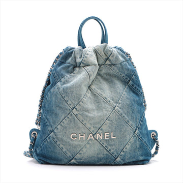 New 1:1 Rep Top Quality Chanel 22 Backpack Denim Chainsaw Blue Silver  AS3859