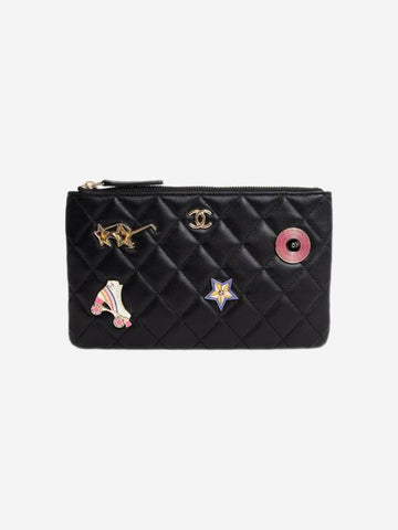 Matelasse Flat Leather Clutch Bag Black Chanel