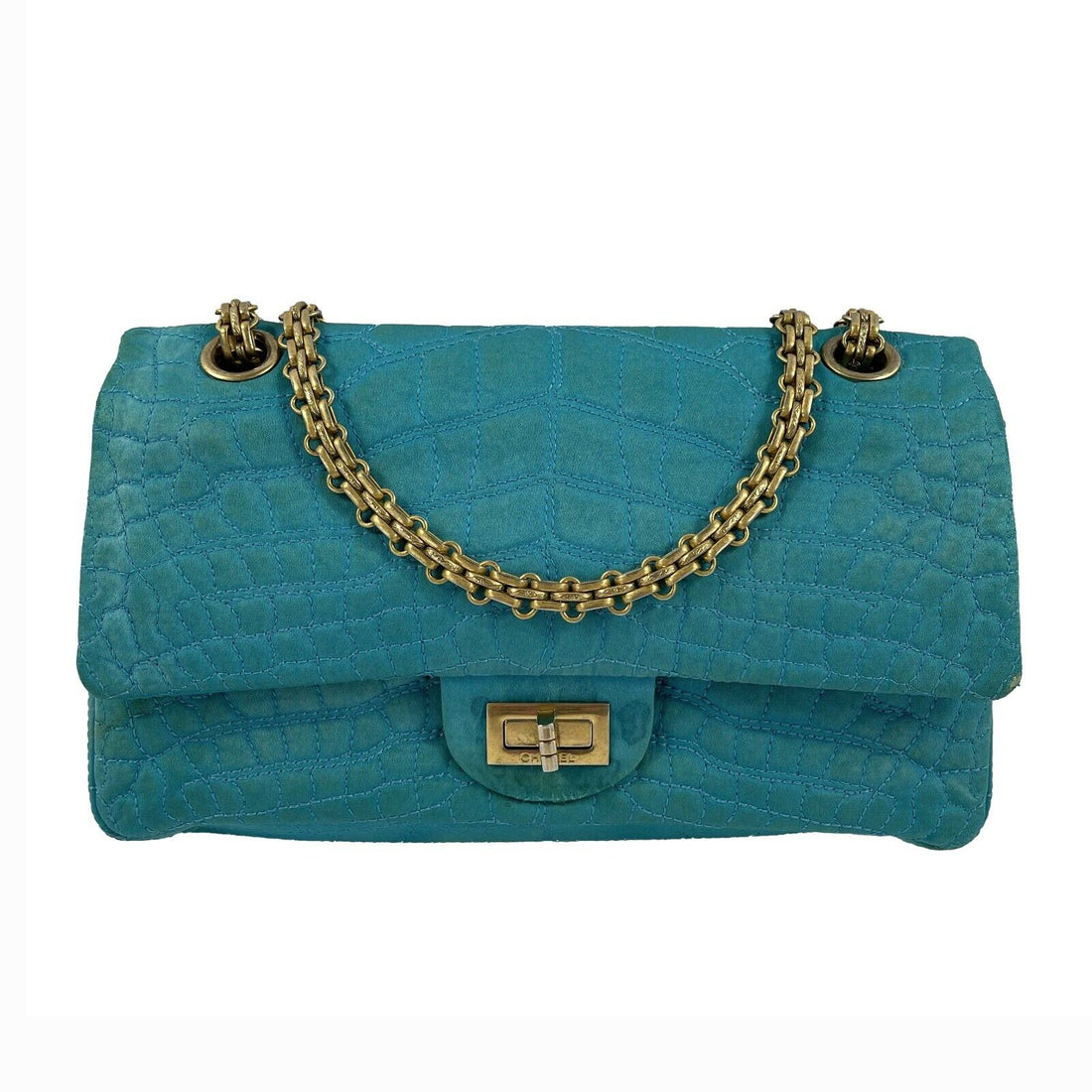Top Quality Chanel - Reissue Small 2.55 Satin Crocodile Stitche - Turquoise / Gold Crossbody