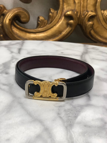 CELINE Triomphe Beversible Leather Belt Black Bordeaux New 1:1 p2adzk