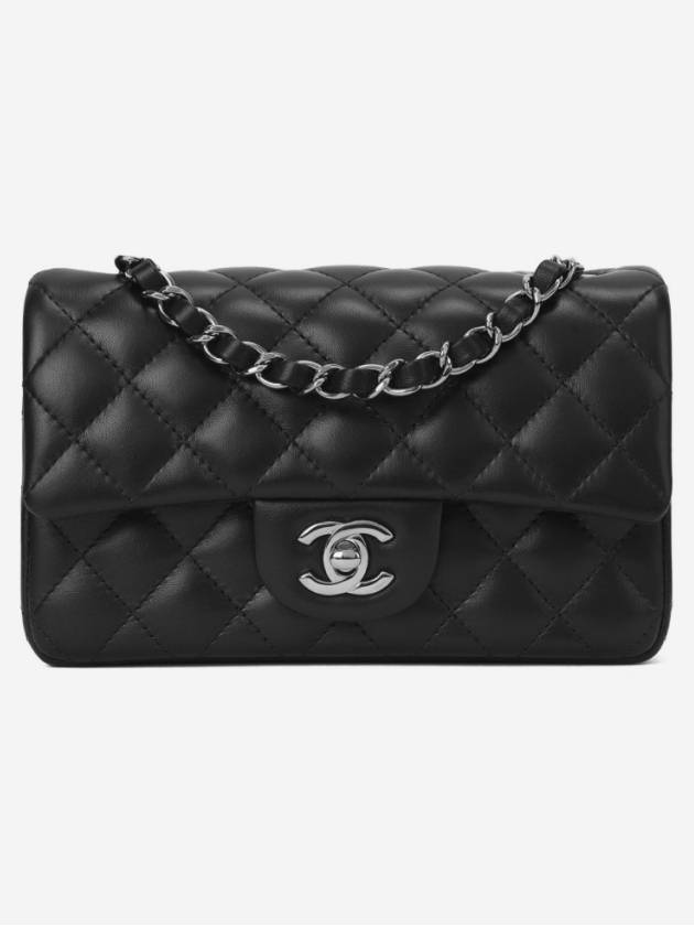 Mini Flap Crossbody Bag Lambskin Silver Black Chanel