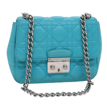 CHRISTIAN Top quality Dior Chain Canage Shoulder Bag Leather Blue Auth 82743