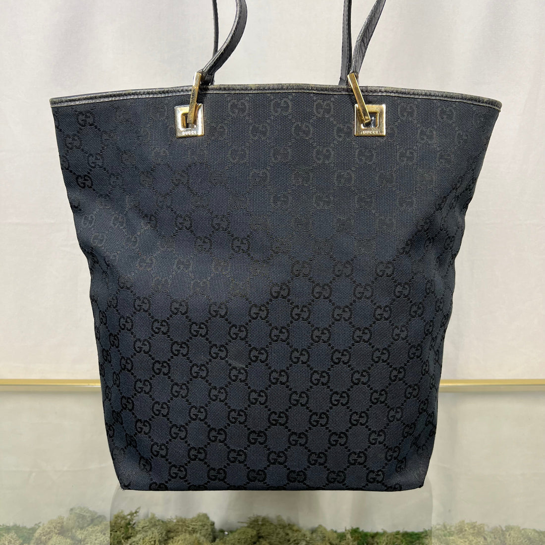 GUCCI  GG Supreme Web Canvas Black Tote