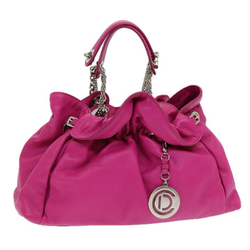 CHRISTIAN Top quality Dior Chain Lutrant Hand Bag Leather Pink Auth 83314