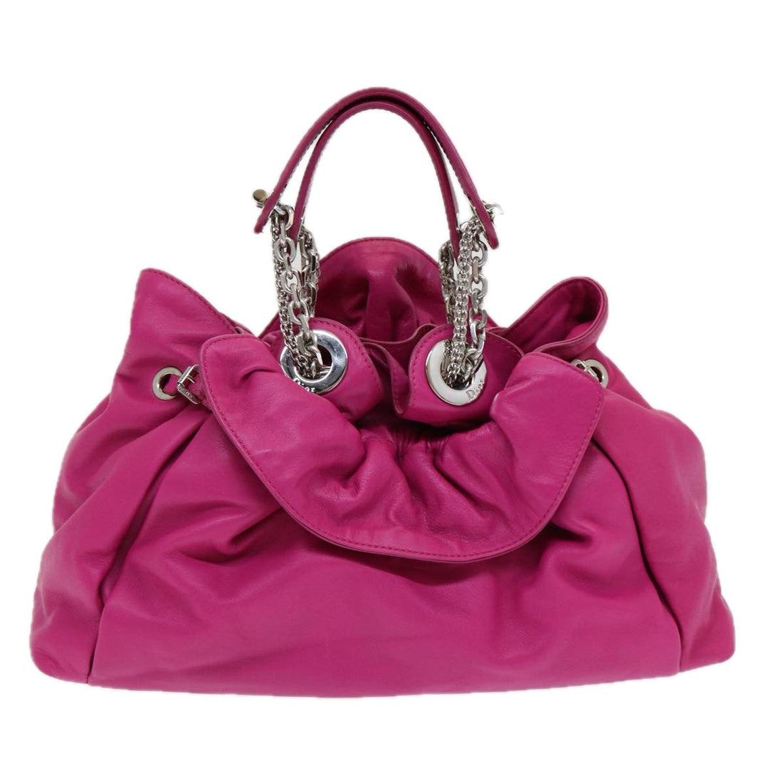 CHRISTIAN Top quality Dior Chain Lutrant Hand Bag Leather Pink Auth 83314