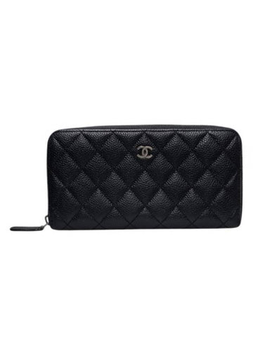 A82370 Classic  Silver Black Caviar Zipper Long Wallet Chanel