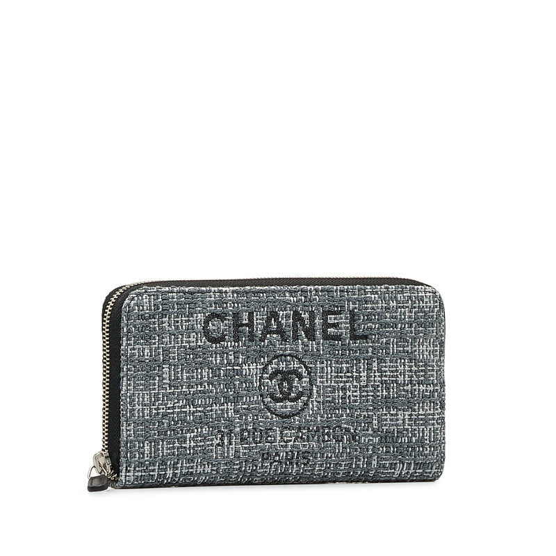 New 1:1 Rep Top Quality Chanel Long Zip Wallet in Tweed Denim Blue