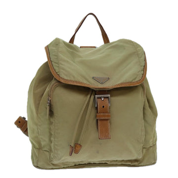 PRADA Backpack Nylon Cream Silver Auth 84575