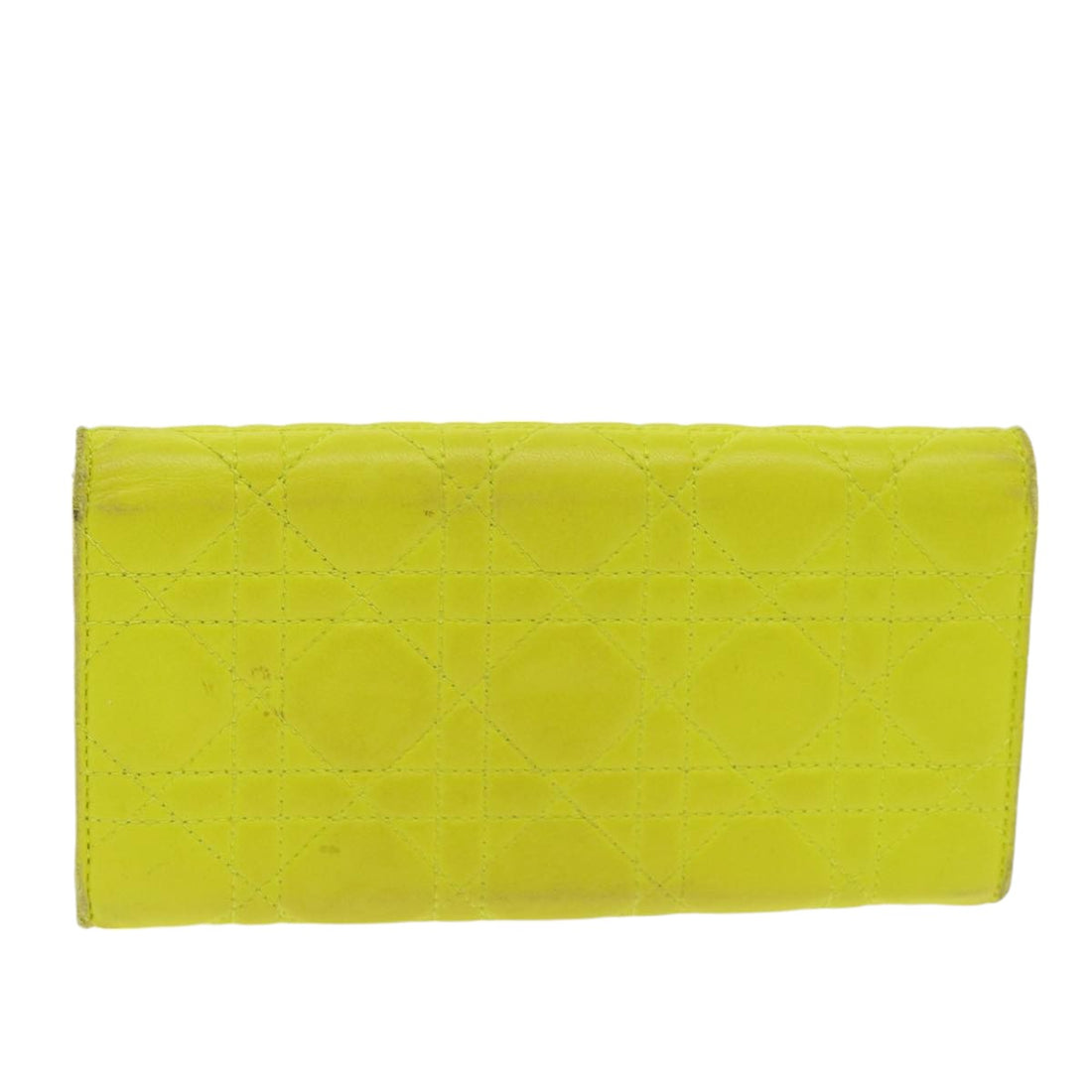 CHRISTIAN Top quality Dior Chain Canage Wallet Leather Yellow Silver Auth 84830