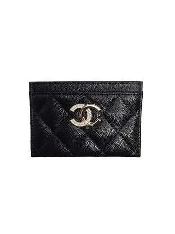 CC Logo Leather Card Wallet Black Chanel