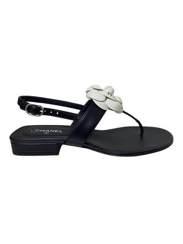 WoMen's Camellia Lambskin Sandals Black Chanel