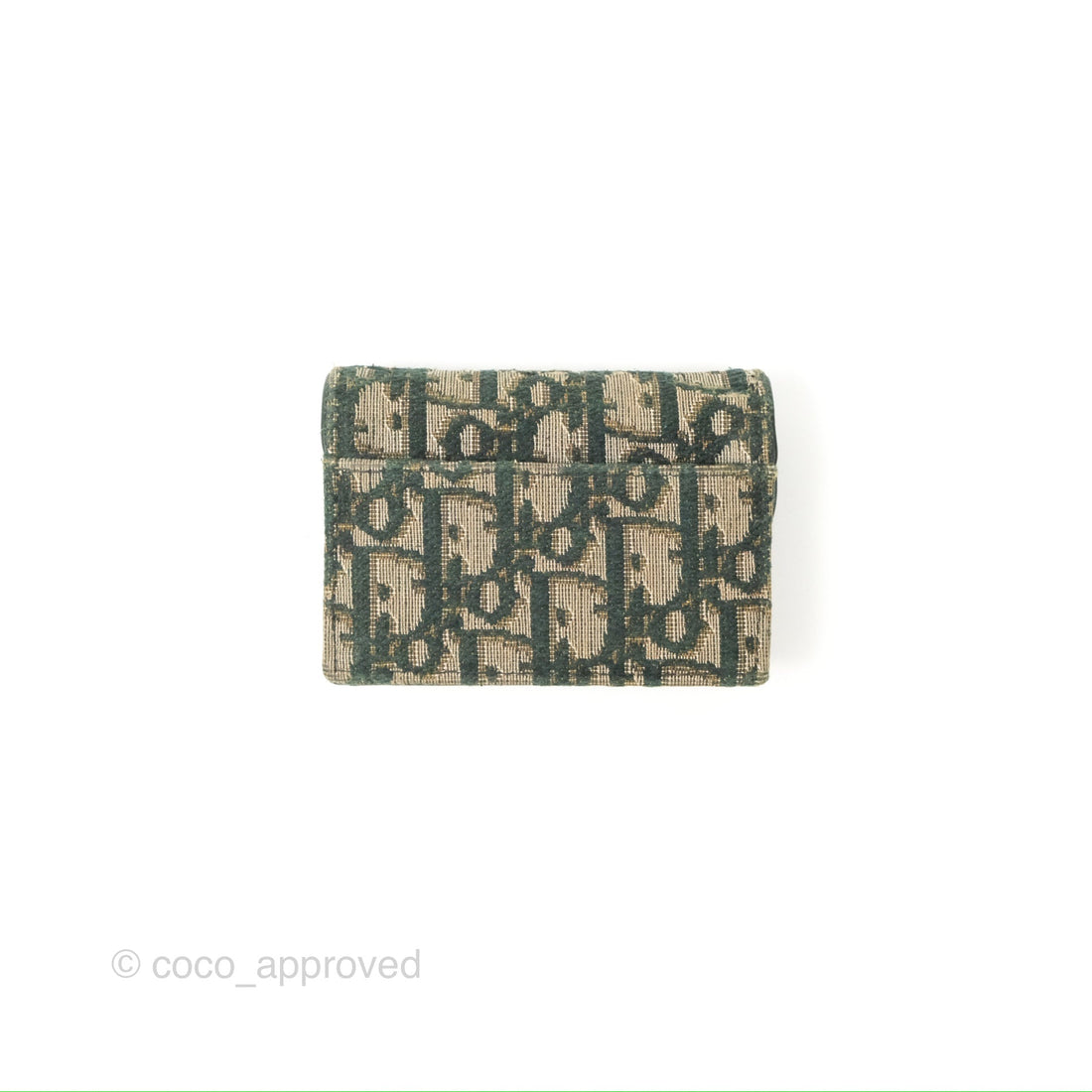 Christian Dior Saddle Flap Card Holder Green Dior Oblique Jacquard