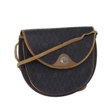 CHRISTIAN Top quality Dior Honeycomb Canvas Shoulder Bag PVC Leather Brown Silver Auth 85690