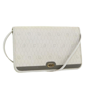 CHRISTIAN Top quality Dior Honeycomb Canvas Shoulder Bag PVC Leather White Gold Auth 85691