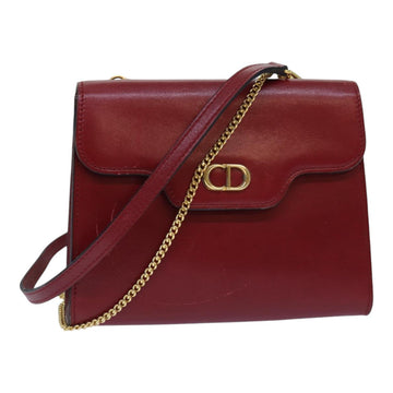 CHRISTIAN Top quality Dior Chain Shoulder Bag Leather Red Gold Auth 85850