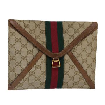 GUCCI GG Canvas Web Sherry Line Clutch Bag Beige Red gold Auth 86042
