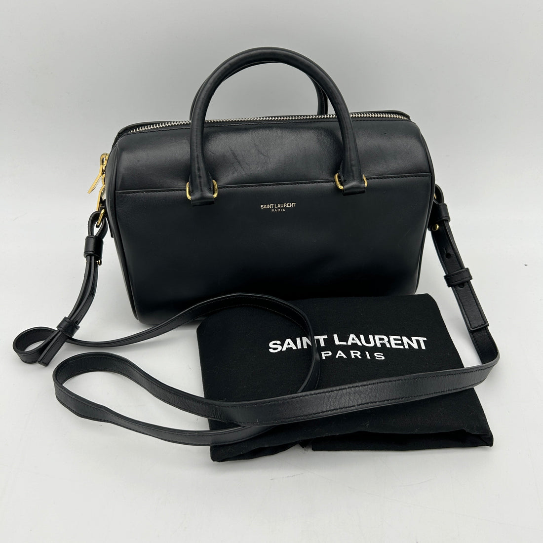 Saint Laurent Black Calfskin Classic Baby Duffle Bag With Strap