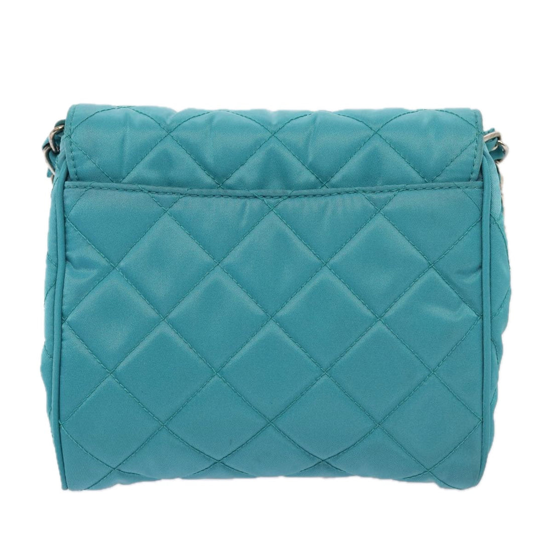 PRADA Chain Shoulder Bag Nylon Turquoise Blue Silver Auth 86958