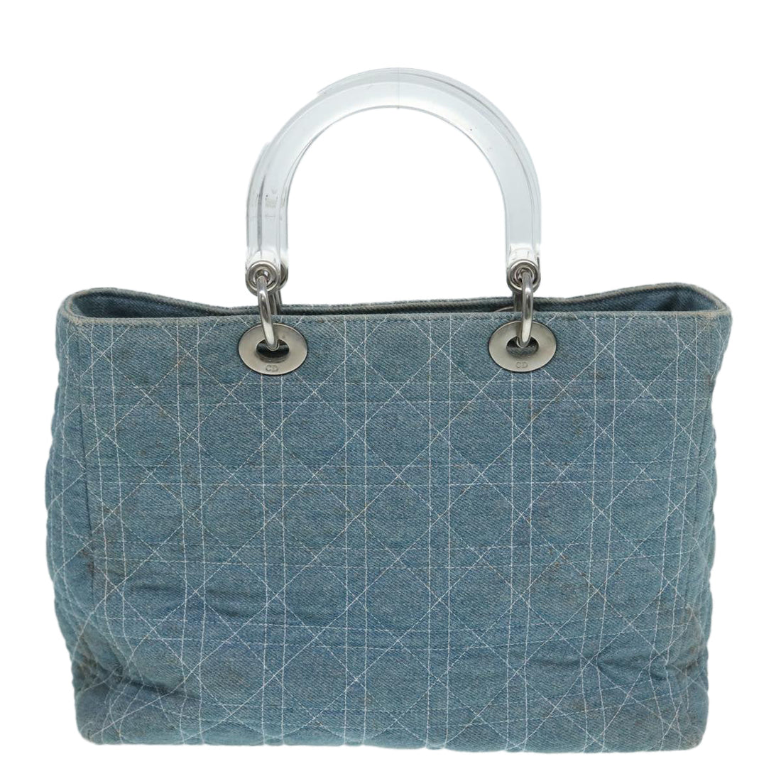 CHRISTIAN Top quality Dior Lady Top quality Dior Canage Hand Bag Denim Blue Silver Auth 87084