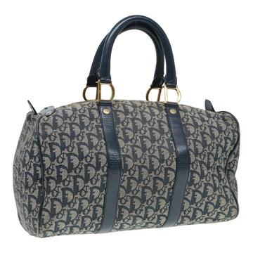 CHRISTIAN Top quality Dior Trotter Canvas Boston Bag Navy Gold Auth 87434