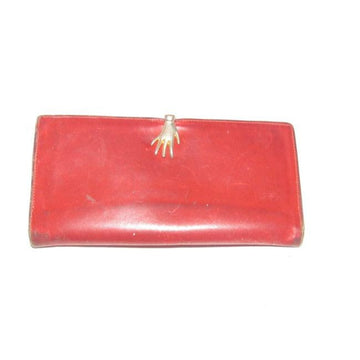 Gucci Red Leather With Gold Hand Clasp  Wallet