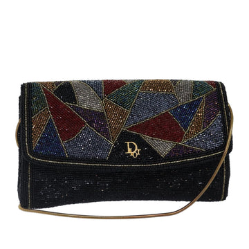 CHRISTIAN Top quality Dior Shoulder Bag beads Black Multicolor Auth 87649S