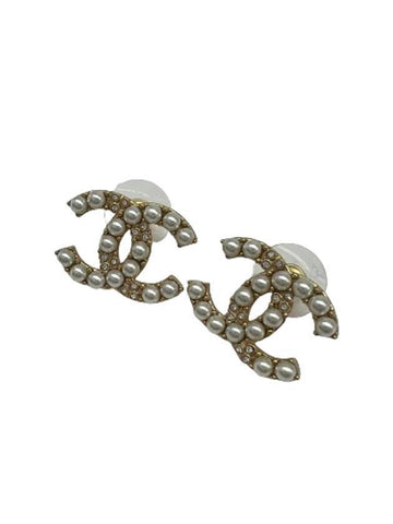 CC Logo Pearl Stud Earrings Gold Chanel