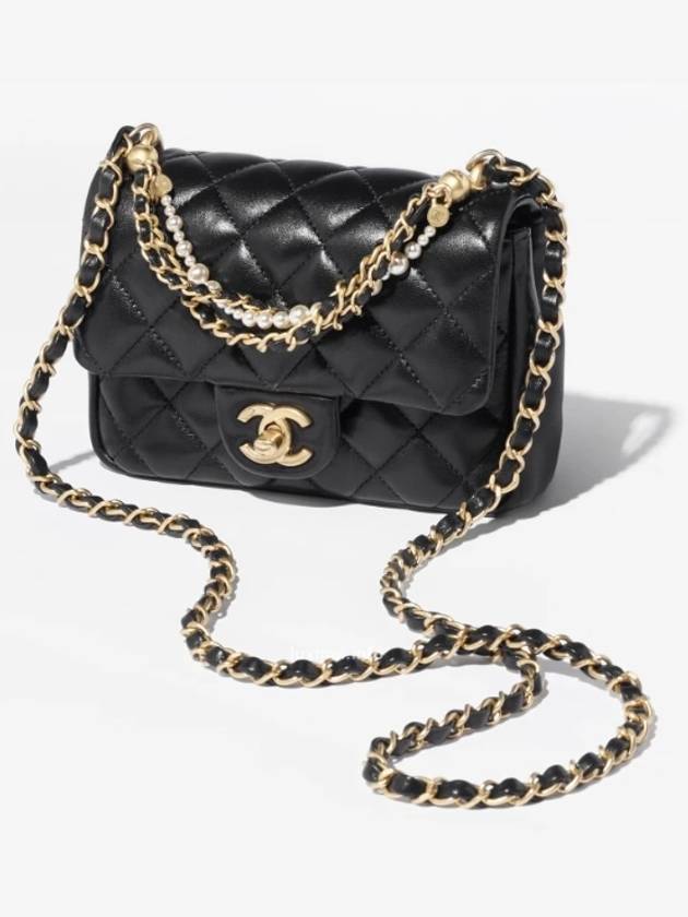 Gold Mini Shiny Lambskin Flap Cross Bag Black Chanel