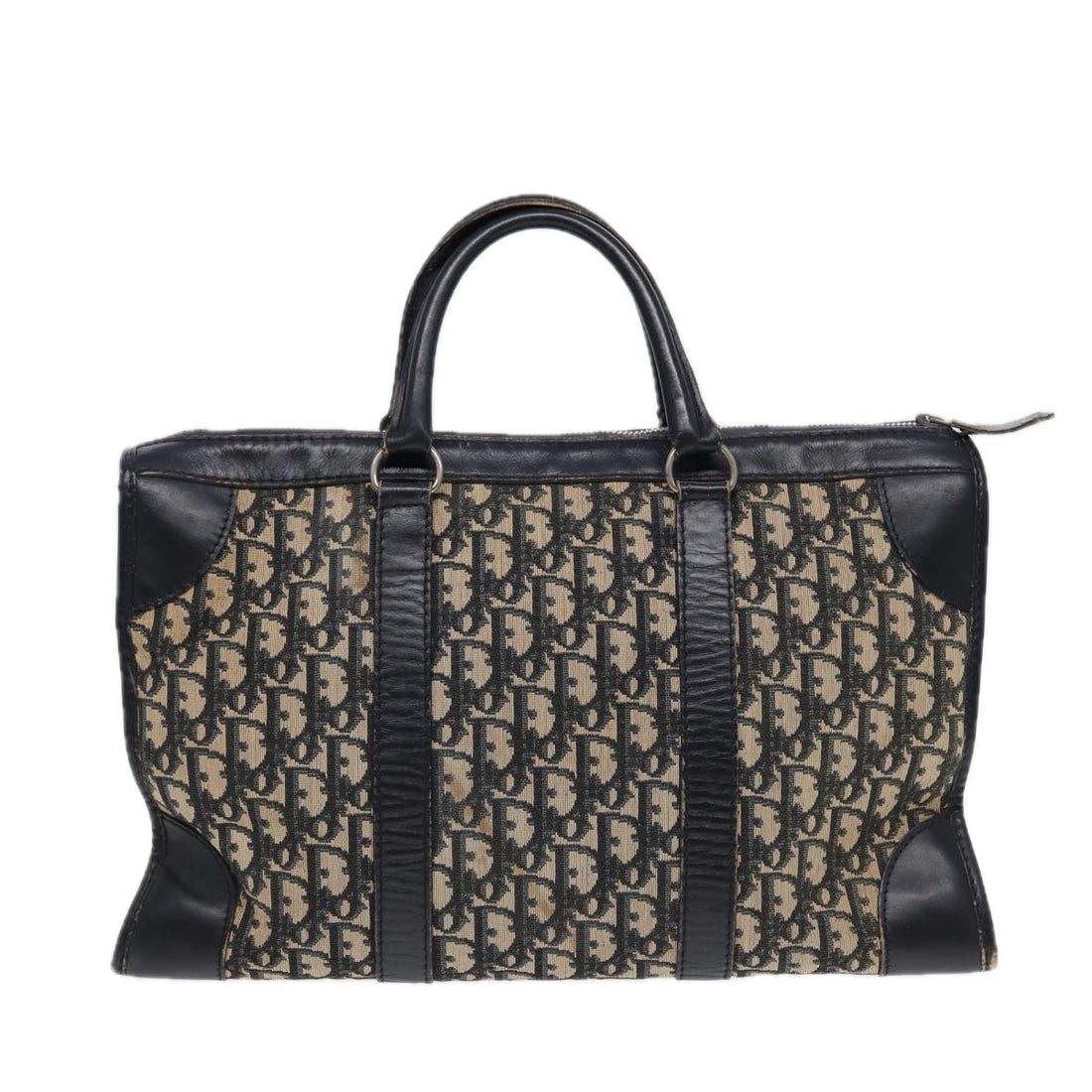 CHRISTIAN Top quality Dior Trotter Canvas Boston Bag Navy Silver Auth 88492