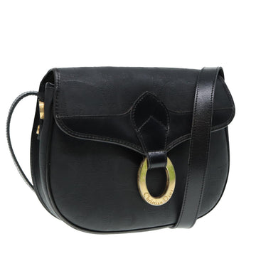 CHRISTIAN Top quality Dior Trotter Canvas Shoulder Bag Gold Black Auth 88734