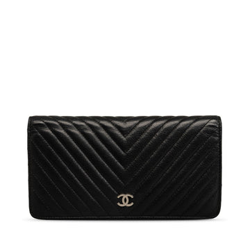 New 1:1 Rep Top Quality Chanel Chevron Cocomark V titch Long Wallet Black Silver   CHANEL