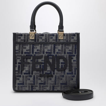 Fendi Dark Blue Ff Chenille Small Sunshine Bag Women