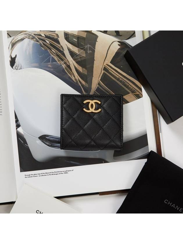 Gold Logo Caviar Quilted Flap Half Wallet AP3519 Chanel