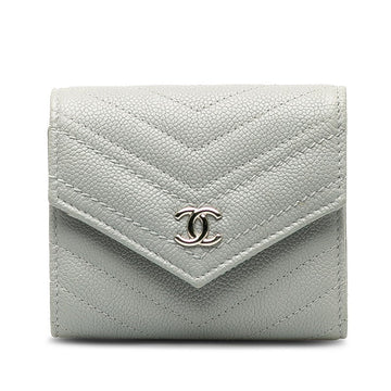 New 1:1 Rep Top Quality Chanel V titch Cocomark Three Folded Wallet Compact Wallet Grey Caviar S  CHANEL