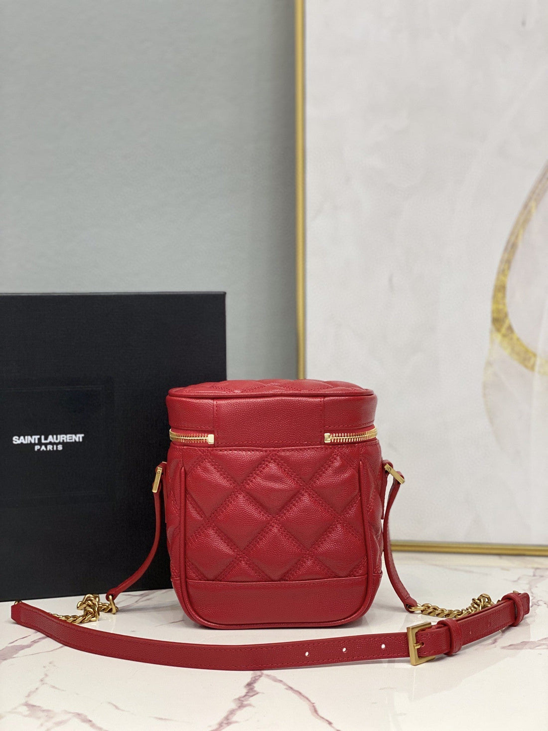 Yves Saint Laurent Vanity Bag In Carr Quilted Grain De Poudre Red  6.4in/16.5cm  649779DME276805