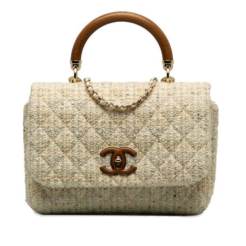 New 1:1 Rep Top Quality Chanel Coco Top Handle Chain Shoulder Bag White Multicolor Tweed Bamboo