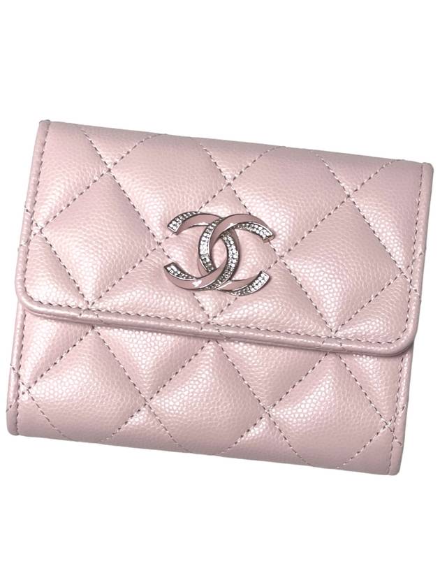 CC Logo Flap Caviar Card Holder Pink Chanel