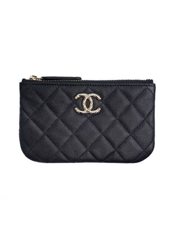 CC Logo Mini Caviar Leather Pouch Bag Black Chanel