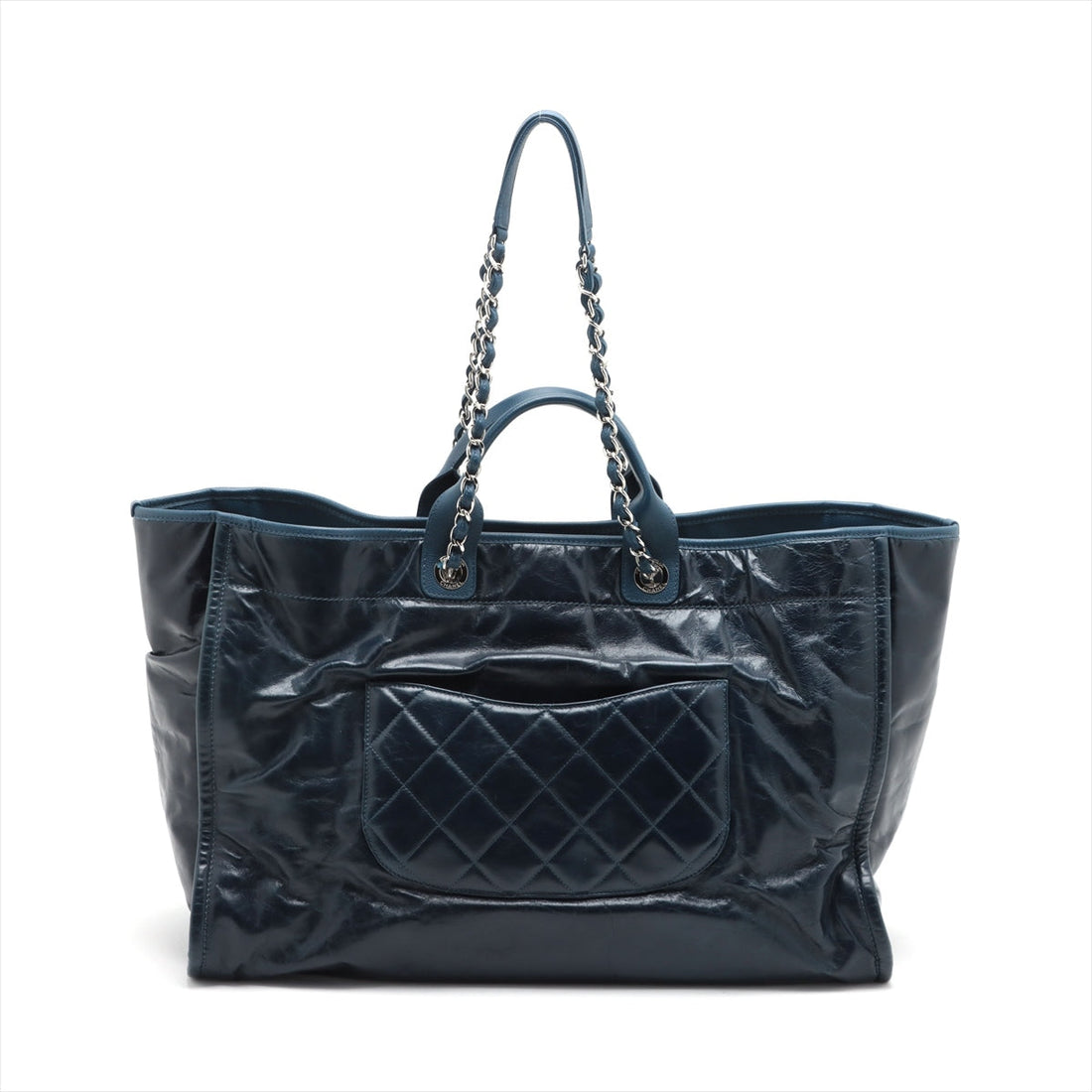 New 1:1 Rep Top Quality Chanel Deauville GM Leather Chaintot Bag Blue Silver Gold