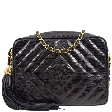 Top Quality Chanel * 1989-1991 Black Lizard Camera Bag Small Shoulder Bag