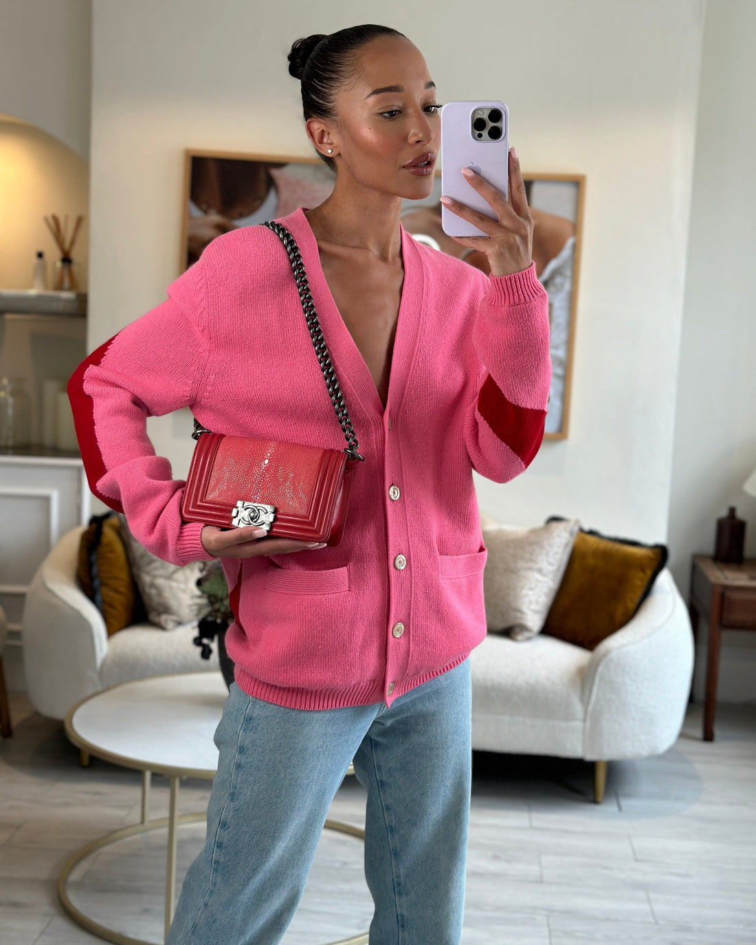 Top Quality Chanel Coral Mini Boy Bag in Stingray and Lambskin Leather with Ruthenium Hardware