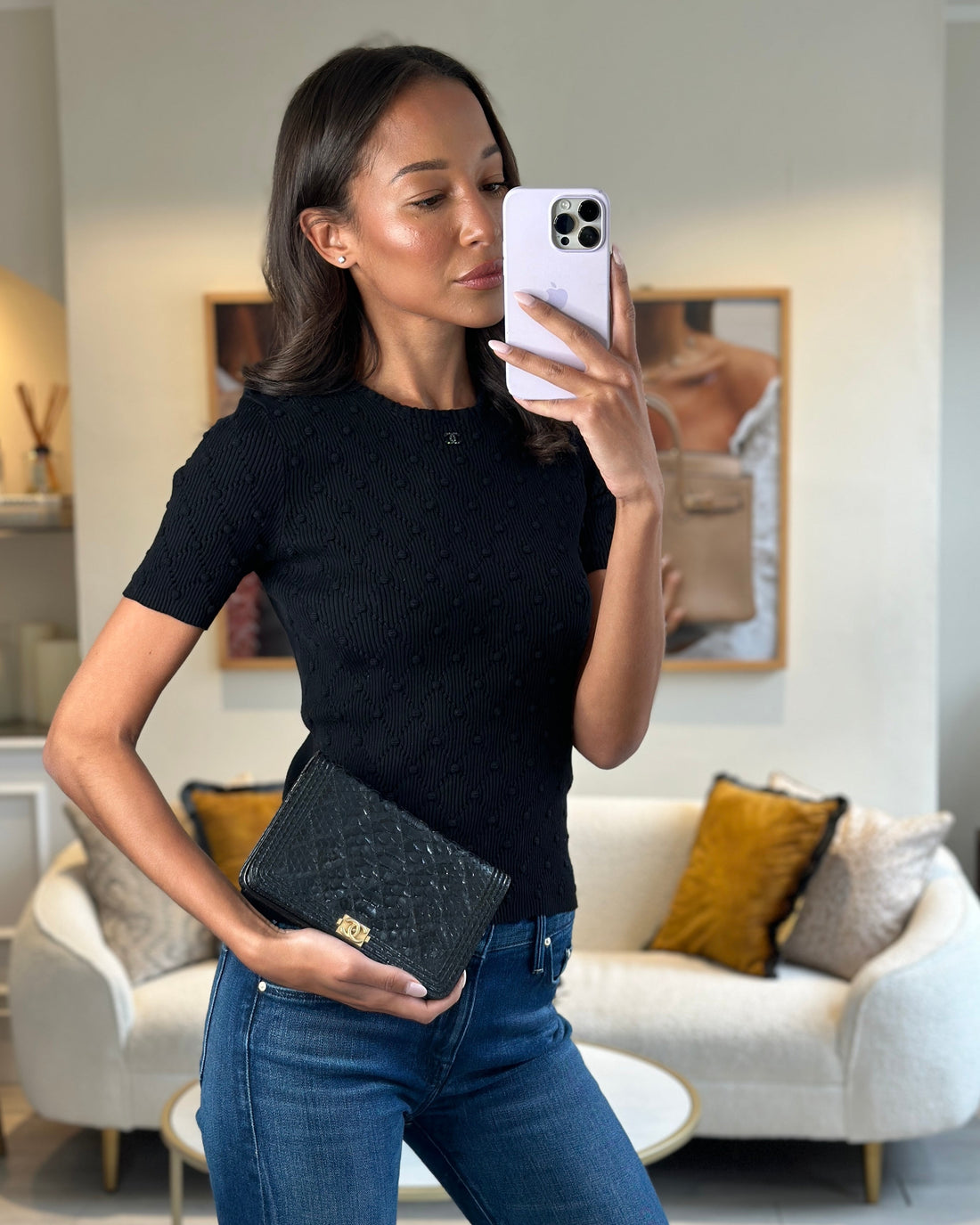 Top Quality Chanel Black Python Boy Wallet on Chain Bag with Antique Gold Hardware