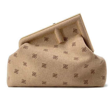 FENDI First Flannel Shoulder Bag Beige 8BP127 Wool  Size Medium
