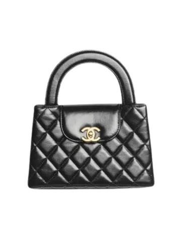 CC Logo Mini Leather Tote Bag Black Chanel