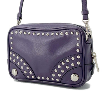 PRADA Studded Shoulder Bag Purple 1N1674 Leather