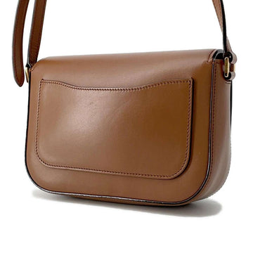 PRADA Logo Shoulder Bag Brown Leather