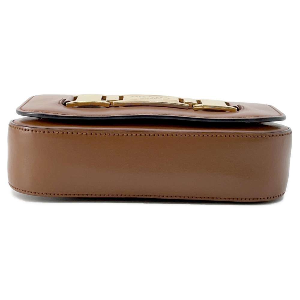 PRADA Logo Shoulder Bag Brown Leather