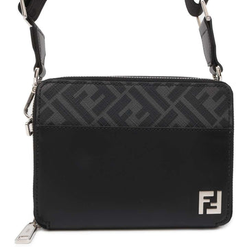 FENDI Zucca Organizer Shoulder Bag Black/Gray 7M0357 PVC Coated Canvas Leather