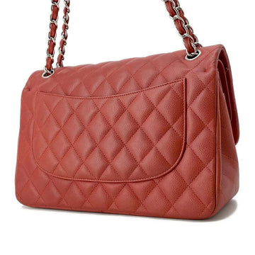 CHANEL Matelasse W Flap ChainShoulder Bag RedA58600 Caviar Leather Size 30